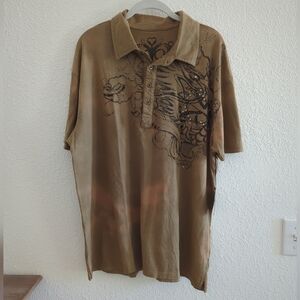 Y2K Mens Tye Dye Dragon Tiger Metallic Asian Tattoo Art Tshirt Key Closet XL